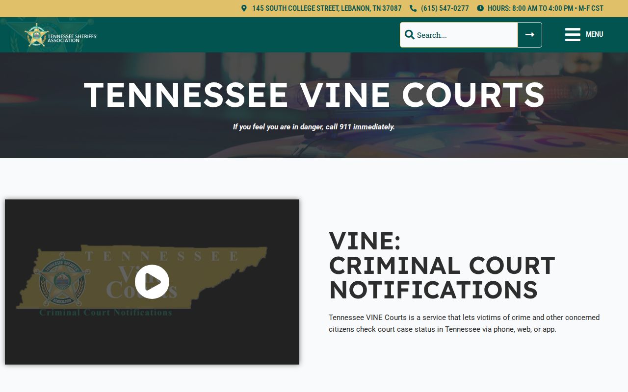 Tennessee VINE custody alerts guidance for Cheatham County